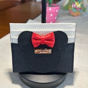 Kate Spade Disney Minnie Mouse Card Holder Wallet Black White Red Bow NWOT